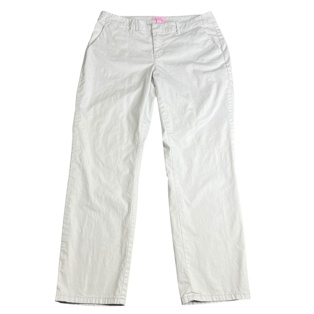 Lilly Pulitzer Kelly Ankle Pants Light Beige Stretch Cotton Straight Leg Size 10